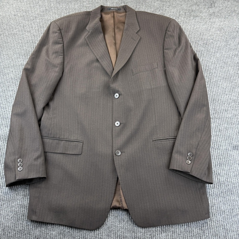 Brandini Blazer Mens 48L Brown Herringbone 3 Button Sport Coat Notch Lapel